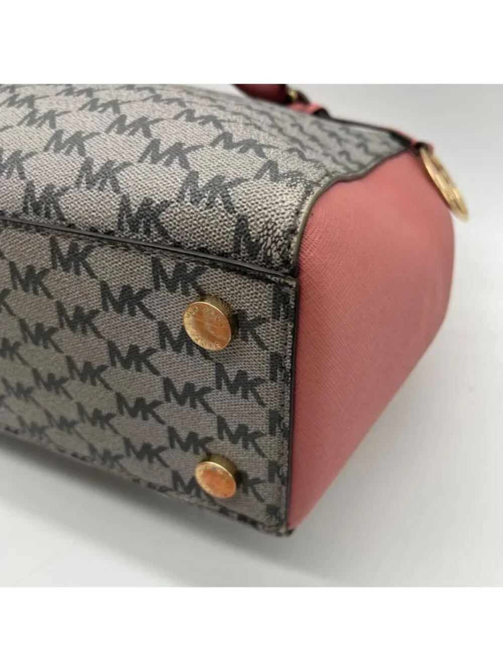 Michael Kors Grey & Pink Coated Canvas Satchel Bag